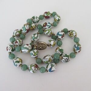 Vintage Chinese Cloisonne and Jade Beaded Necklace